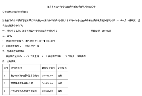 湘乡市第四中学大发500官网中标通告
